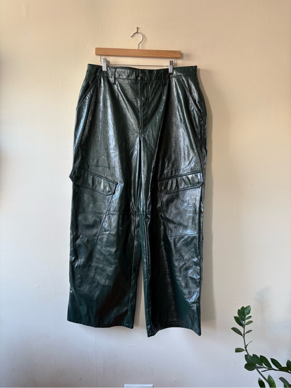 AFRM Dark Green Faux Leather Cargo Pants